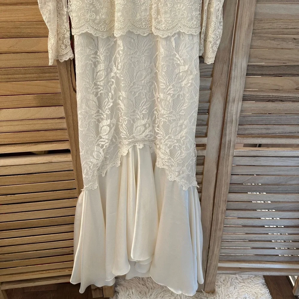 Vintage Cachet Bari Protas cream lace beaded wedding prom formal gown size S - Picture 10 of 14